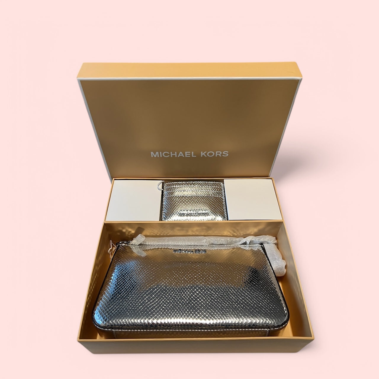 Michael Kors Tasche Umhängetasche Jet Set Travel MD Chain+Kartenetui Silber